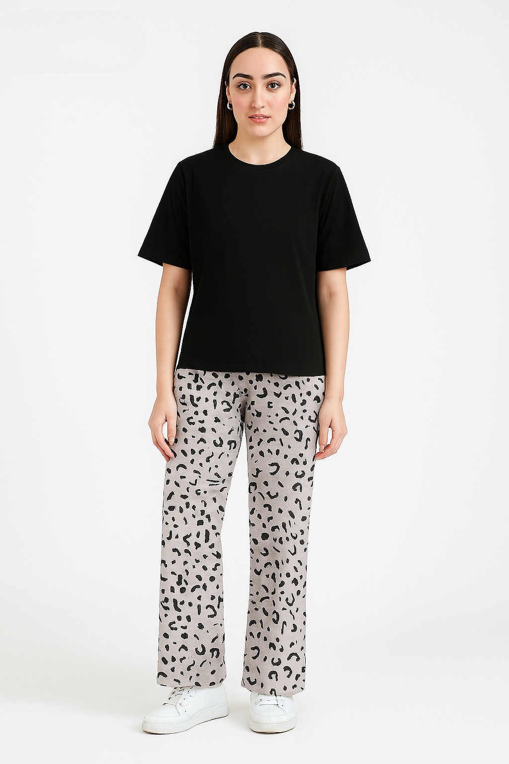 Black & Grey Leopard Print Night Suit