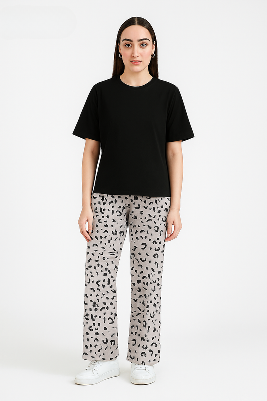 Black & Grey Leopard Print Night Suit