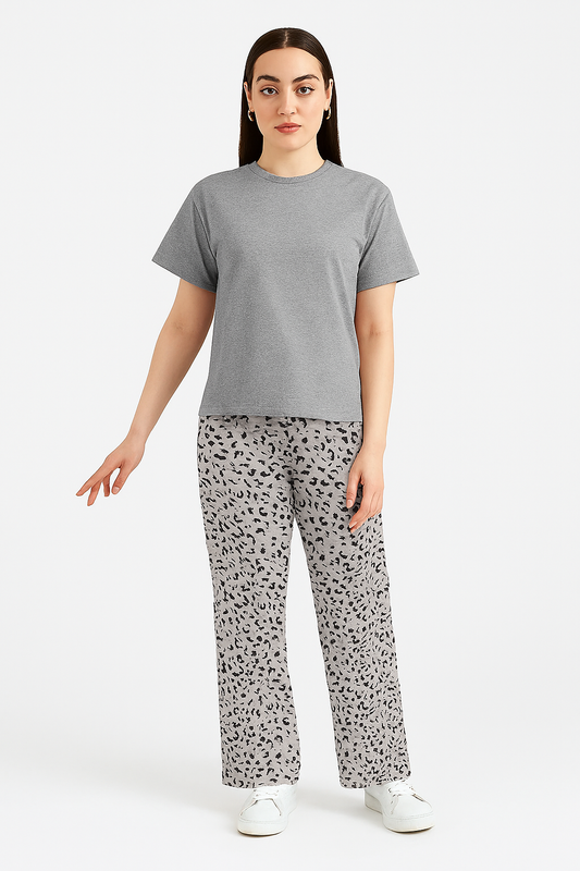 Grey Leopard Print Night Suit – Soft Comfort Set