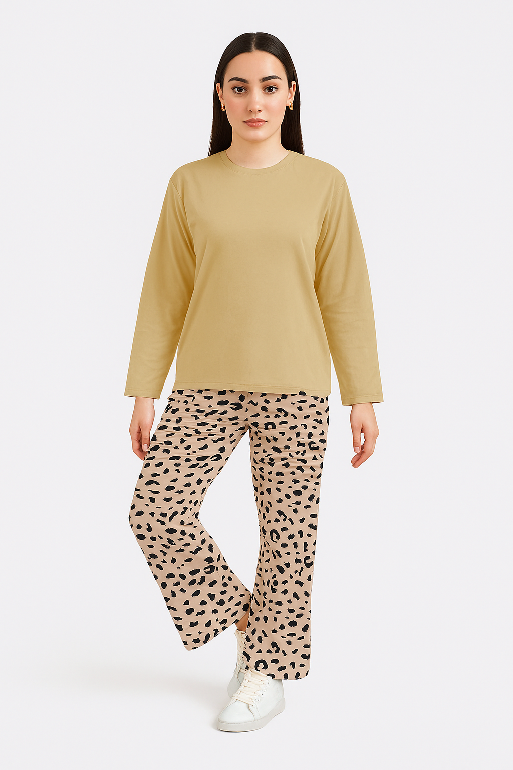 Beige Leopard Print Night Suit – Cozy Luxe Edition