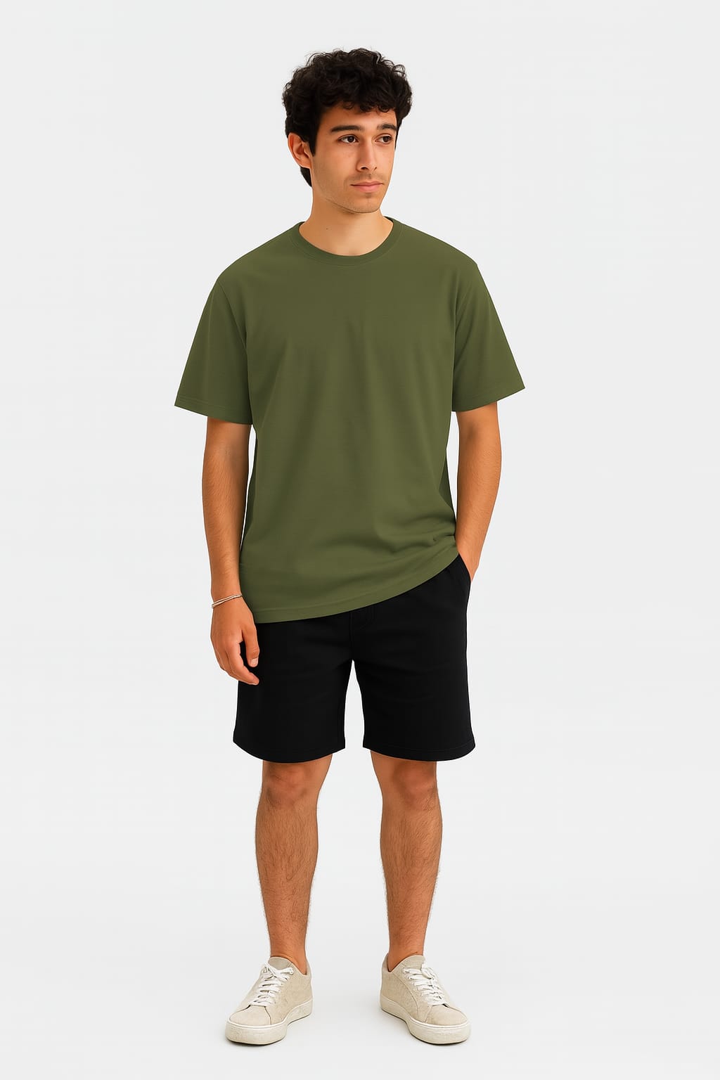 Olive Green Tee + Black Shorts  Set