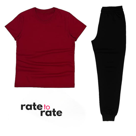 Maroon Tee + Black Trouser Set