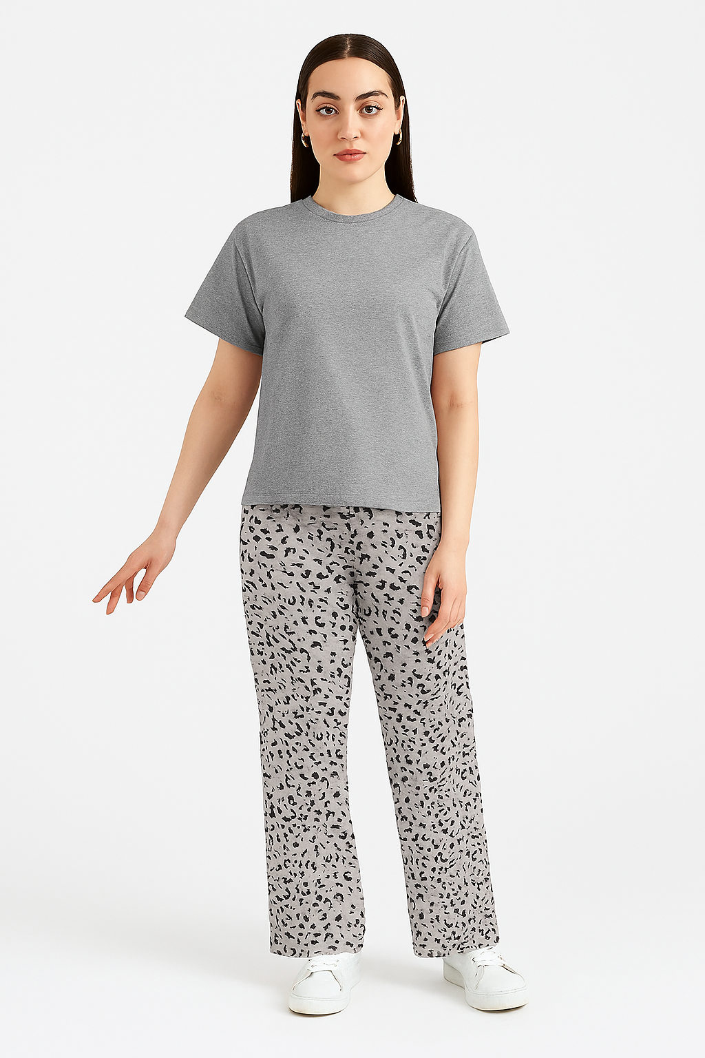Grey Leopard Print Night Suit – Soft Comfort Set
