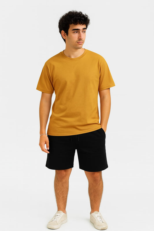 Mustard Tee + Black Shorts  Set